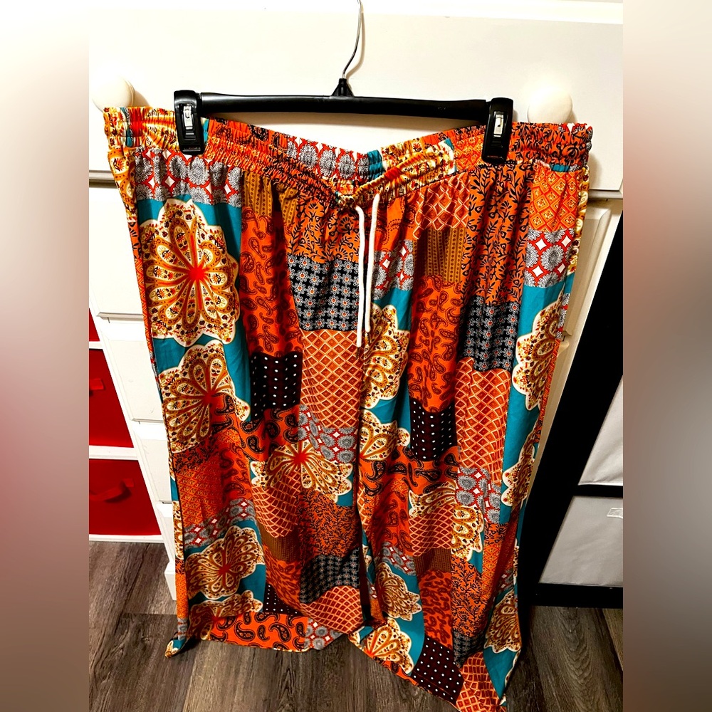 Colorful Patchwork Wide-Leg Pants